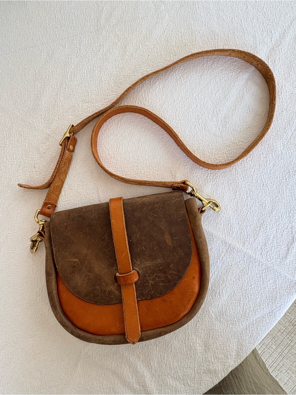 Classic Two-Tone Brown Leather Crossbody Bag